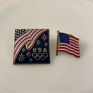 USA Olympic Flag Pin AMINCO American Flag Lapel Pin Red White Blue Lot of Two